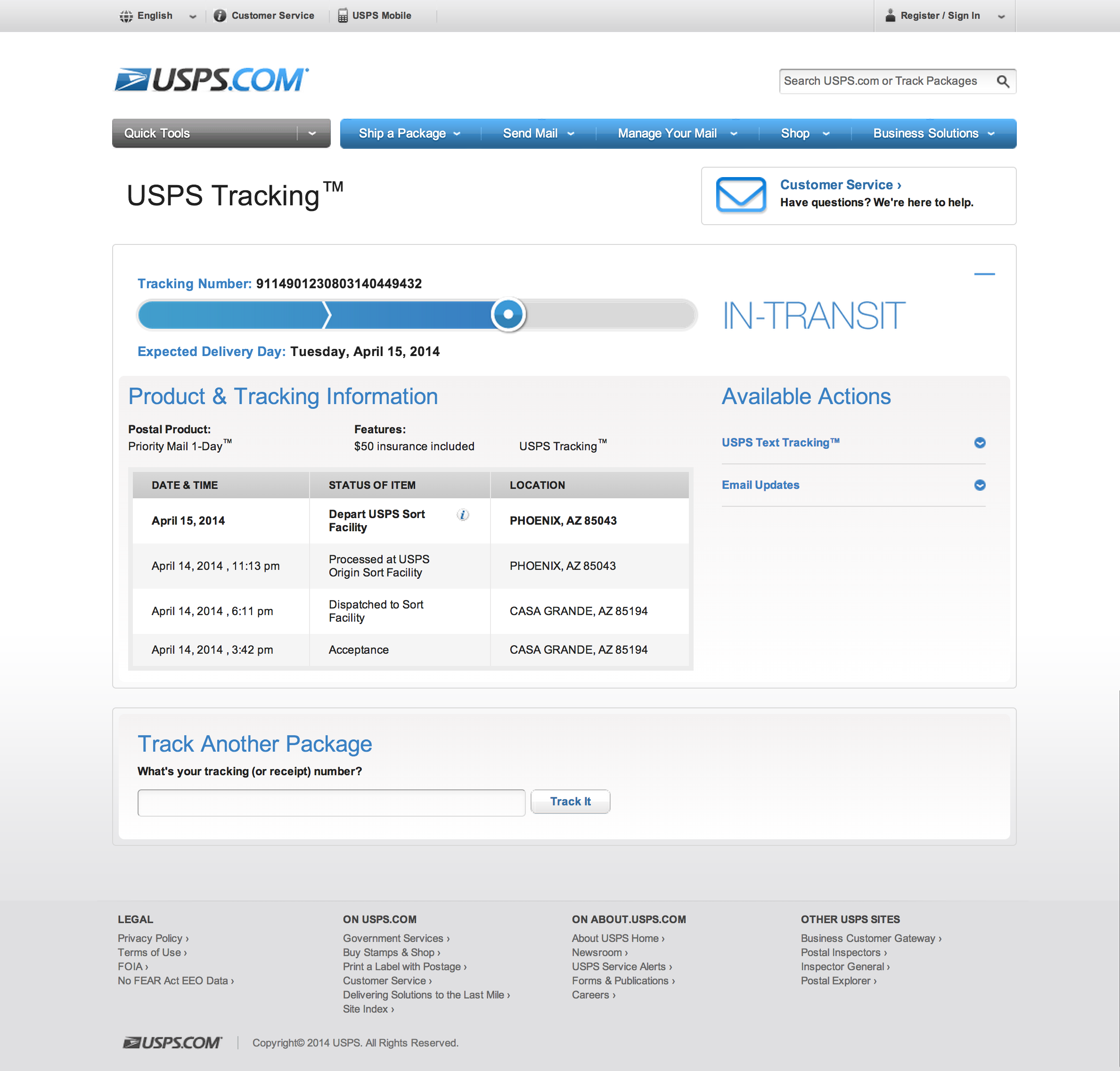 USPS tracking on April 15