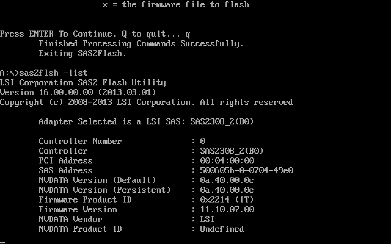 sas2flsh -list output